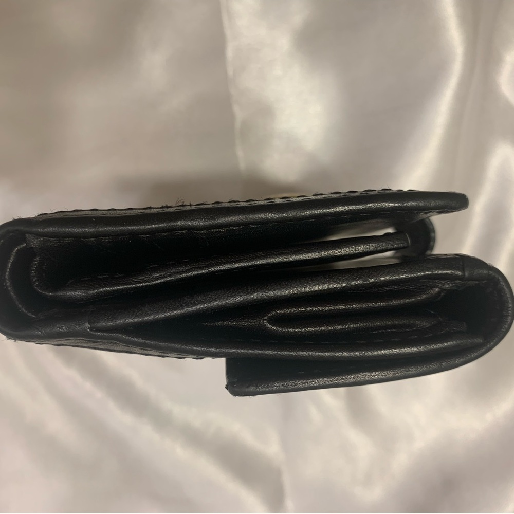 COACH JAQUARD TRIFOLD LEATHER TRIM IN BLACK WALLET GOLD ACCENT - Picture 8 of 16